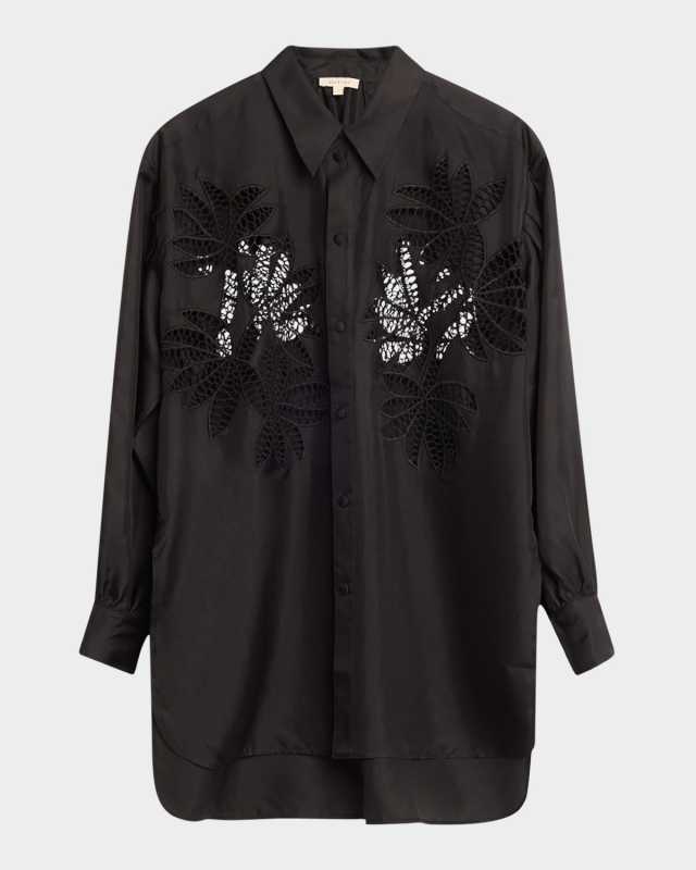 Long Broderie Anglaise Cutout Oversized Shirt